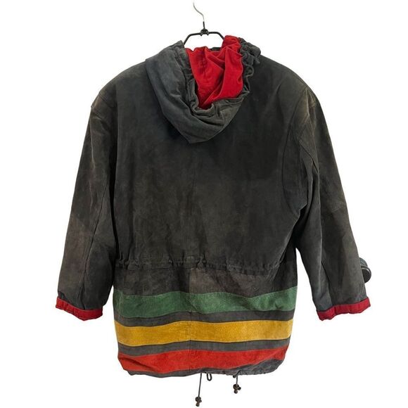 Vintage 90s Outerwear G-III Large Leather Blue Striped Bomber Jacket Coat - Picture 2 of 10